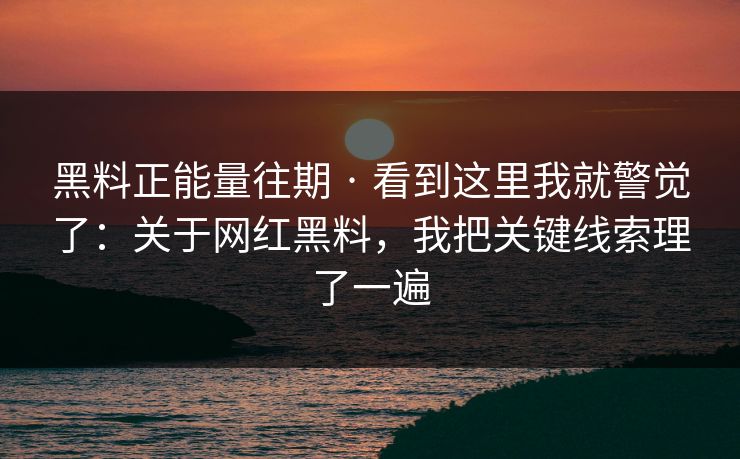 黑料正能量往期 · 看到这里我就警觉了：关于网红黑料，我把关键线索理了一遍