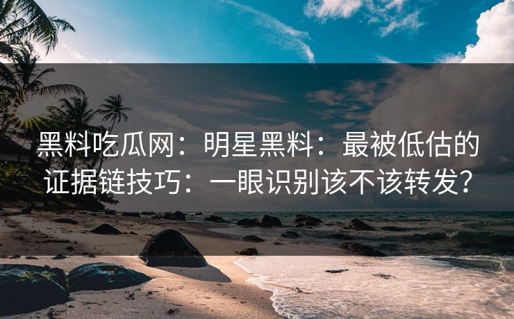 黑料吃瓜网：明星黑料：最被低估的证据链技巧：一眼识别该不该转发？