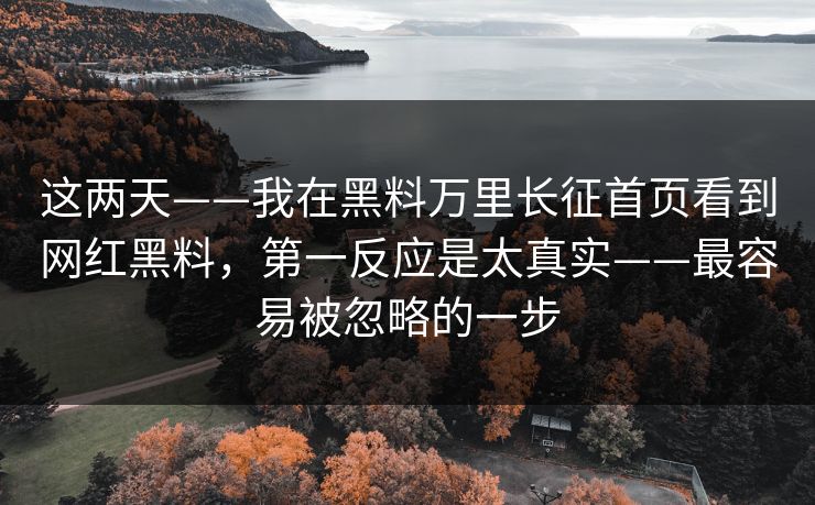 这两天——我在黑料万里长征首页看到网红黑料，第一反应是太真实——最容易被忽略的一步